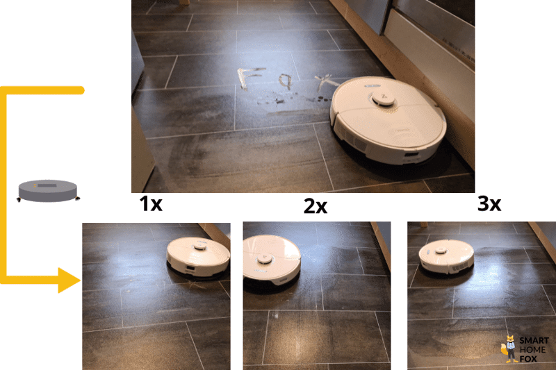 Результат влажной уборки на полу из ПВХ Roborock S8 Pro Ultra.